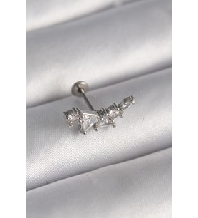 316L Çelik Gümüş Renk Zirkon Taşlı Tragus Piercing - TJ-PR1337