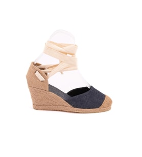 Gerçek Elişi Kot Mavisi Ipli Dolgu Topuk Keten Espadril Handmade