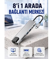 Seyahat Dostu 8‑in‑1 Hub – Şarj & Veri & Video & Ağ için Eksiksiz Çözüm (Kopya)