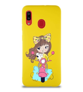 Samsung Galaxy A20 Soft Premier Kapak Vespagirl Tasarımlı Silikon Kılıf - Sarı (Şeffaf)