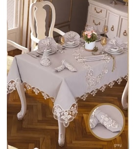 Gardenya Keten Karanfil Gri 26 Parça 160 × 220 cm Masa Takımı 12 Kişilik