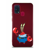 Samsung Galaxy M31 Soft Premier Kapak Bay Yengeç Tasarımlı Silikon Kılıf - Mürdüm (Şeffaf)