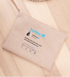 Kişiye Özel Twitter Tasarım Fotoğraflı Keten Bez El Çantası