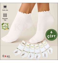 Kadın Bambu Çorap (6 ÇİFT) Fırfırlı Patik Kadın Çorap (Beyaz)