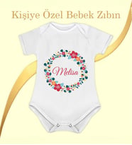 Kişiye Özel İsim Baskılı Beyaz Unisex Bebek Zıbını Yenidoğan Hediye