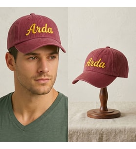 BK Gift Kişiye Özel İsim Nakışlı Vintage Bordo Beyzbol Şapkası Unisex Eskitme Kumaş Metal Tokalı