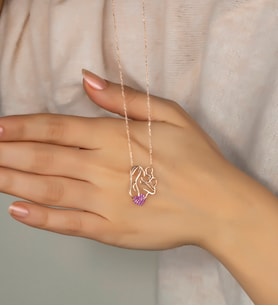 925 Ayar Gümüş Fuşya Taşlı Ana Kucağı Kolye