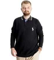 Mode XL Büyük Beden Erkek Sweat Polo Selanik Horse 23442 Siyah