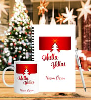 Yılbaşı İçin Kişiye Özel Ahşap Defter Kalem & Kupa Hediye Seti