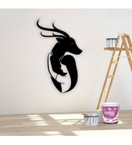 Siyah Ahşap Geyik ve Kız 32cm X 50cm Tablo Duvar Dekoru 3mm Mdf Lazer Kesim