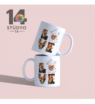 Stüdyo 14 Kişiye Özel Love Ayıcık Kalp Tasarımlı 4 Fotoğraflı Kupa - Mug ( Sevgiliye Hediye )