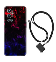Tecno Spark 9 Pro Kılıf Silikon Boyun Askılı İpli Desenli Silikon Blue Red Fire 1637