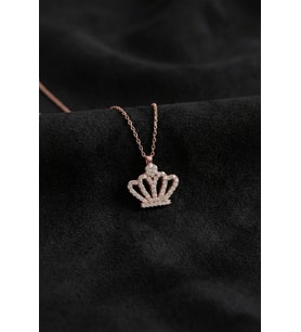 925 Ayar Zirkon Taşlı Rose Taç Model Gümüş Kolye