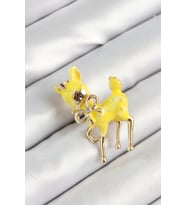 Zirkon Taşlı Fiyonk Detaylı 3D Sarı Ceylan Figürlü Gold Renk Kadın Broş 5886 - SSSSSS3997-4