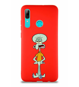 Huawei P Smart 2019 Soft Premier Kapak Squidward Dokunaç Tasarımlı Silikon Kılıf - Kırmızı (Şeffaf)