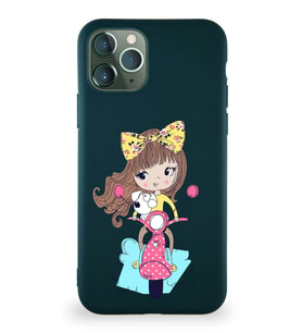 Apple iPhone 11 Pro Soft Premier Kapak Vespagirl Tasarımlı Silikon Kılıf - Yeşil (Şeffaf)