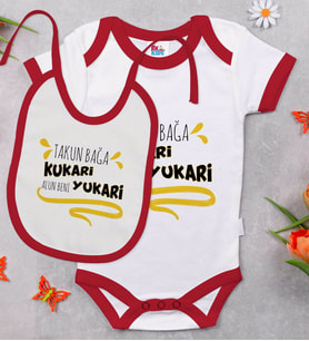 BK Kids Takun Bağa Kukari Tasarımlı Kırmızı Bebek Body Zıbın ve Mama Önlüğü Hediye Seti-1