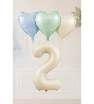 1 Yaş Retro Mavi Yeşil Krem Kalpli Folyo Balon Seti 44 1 Yaş