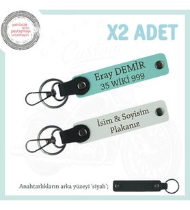 Günlük Kullanıma Uygun Kişisel Deri Anahtarlık Seti – Plaka ve İsimli Seçenek, Beyaz-Turkuaz-Syh (Çok Renkli)