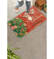 Valerine Life Yılbaşı Noel Çam Ağacı Eldivenli Kırmızı Welcome Hoş Geldiniz Kapı Önü Paspası 45x70cm