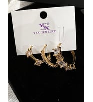 Çelik Altın Kaplama Çoklu Küpe Set (Altın / Dore)