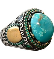 Gerçek Doğal Arizona Turkuaz Taş Yüzük, Minimalist Yüzük, 925 Ayar Gümüş Erkek Yüzük (Model-11)