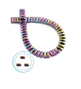 Hematit Doğal Taş Parlak Gökkuşağı Piramit Kesim Çift Delik 8x3mm Dizi [AA]