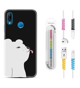 Huawei P20 Lite Mate 10 20 Lite Pro P40 Lite KılıfKablo Koruma Spiral Silikon Panda Sevimli 1738