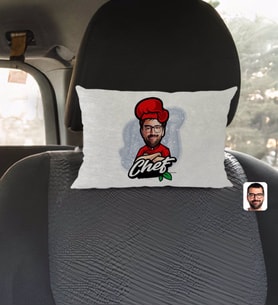 BK Gift Kişiye Özel Erkek Chef Karikatürlü Dikdörtgen Araç Koltuk Yastığı-10