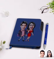 BK Gift Kişiye Özel Sevgililer Karikatürlü Lacivert Termo Deri Defter Kalem Seti-4