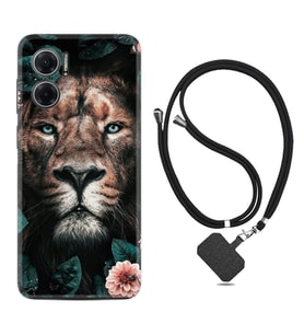Xiaomi Redmi Note 11E Kılıf Resimli Boyun Askılı İpli Desenli Silikon Leon Flowers 1333
