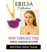 Sertifikalı Kuş Model Mor Turkuaz Taşı Kolye – Ruhsal Denge, Şans ve Koruma Taşı (Çok Renkli)