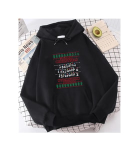 Stranger Things Lambalar Merry Christmas Kapşonlu Sweatshirt (Siyah)
