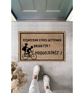 Dormot Modern Baskı Bisikletli Stres Getirmek Yasak Kapı Önü Paspası 70x45cm (Bej)