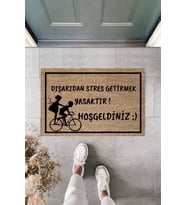 Dormot Modern Baskı Bisikletli Stres Getirmek Yasak Kapı Önü Paspası 70x45cm (Bej)