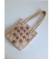 Elchandmade Kağıt İp İnci Ve Çiçek Detaylı Tığ İşi Örgü Çanta