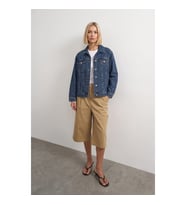 Kadın Mavi %100 Pamuk Gömlek Yaka Oversize Jean Ceket