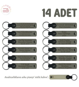 Kül Gri & Sütlü Kahve, Bebek Ziyaretine Gelenlere Hediyelik İsim Mesaj Yazılabilen, 14'lü Anahtarlık