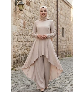 Kadın Tesettür Asimetrik Tunik Pantolon Takım