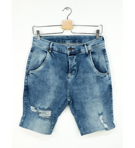 SikSilk Distressed Erkek Kot Şort Mavi