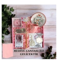 MARMORİ PEMBE ÇİÇEKLİ FİNCAN SETİ SONSUZLUK GÜLÜ KİŞİYE ÖZEL FOTOGRAF MUM EPOKSİ ANAH. HEDİYE SETİ