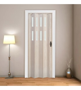 Faran Dekorasyon 115 x 215 Akçaağaç Renk Camlı Pvc Akordiyon Katlanır Kapı - FRNAKMODEL-51
