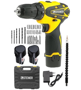 Steiner Germany Technology 36 V Metal Şanzıman Çift Akülü Şarjlı Vidalama Matkap + 24 Parça Set Sarı