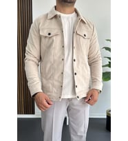Erkek Slim Fit Cepli Nubuk Ceket Krem Edw081