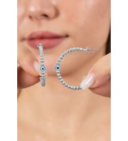 925 ayar gümüş küpe rodyumlu büyük boy nazarlı dorica halka küpe SGTL13154RODAJ