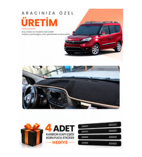 FİAT DOBLO TAM KAPALI (2015-2023) Uyumlu Torpido Koruma Örtüsü Oto Kılıfı - Siyah Bej