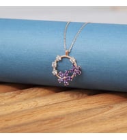 Gümüş Rose Mor Çiçek KadIn Kolye