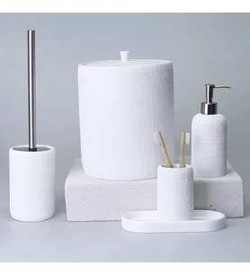 By Selim Natural Beyaz 5 Parça Polyester Banyo Seti