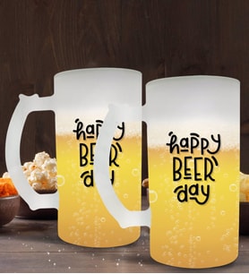BK Gift Happy Beer Day Tasarımlı 2’li Cam Bira Bardağı 50cl-1 (Beyaz)
