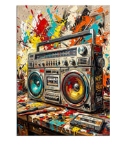 Grafiti Masada Renkli Boombox Teyp Dekoratif Kanvas - Mdf Ahşap Tablo